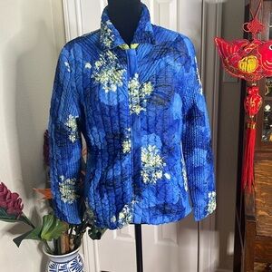 Ubu Blue & Green Quilted Colorful Abstract Zip Up Jacket with 2  Pockets M